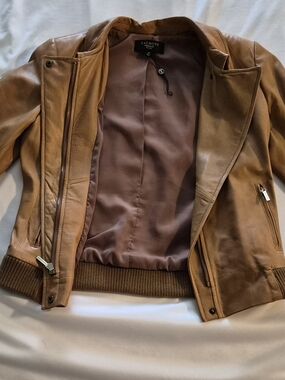 Talbots Women's Tan Leather Bomber Jacket